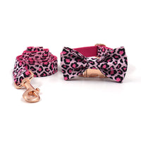 HKM-1276989 Leopard Print Rose Gold Pet Collar with Matching Leash and Bow