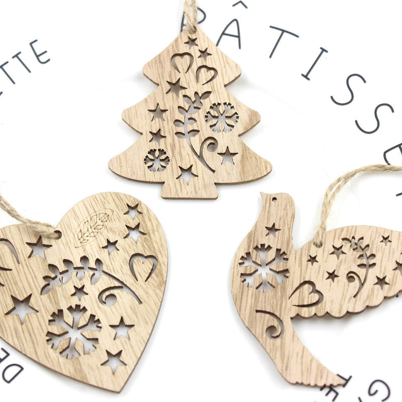 HKM-127699 Creative Hollow Bird Love Pendant - Handmade Birch Wooden Ornaments for Home Décor