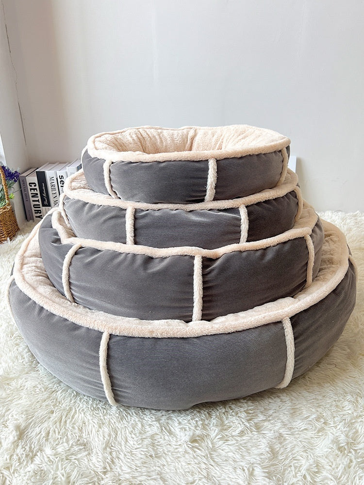 HKM-1277245 Universal Pet Bed for Small and Medium Dogs in Gray and Gray Blue, Round Nest Design
