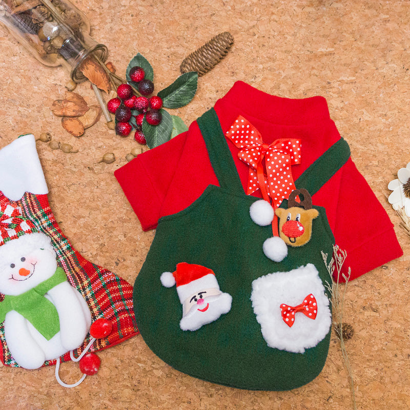 HKM-1278269 Christmas Plus Velvet Sweater for Small and Medium Dogs - Red and Green Options Available