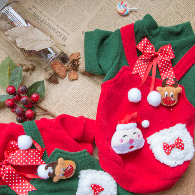 HKM-1278269 Christmas Plus Velvet Sweater for Small and Medium Dogs - Red and Green Options Available