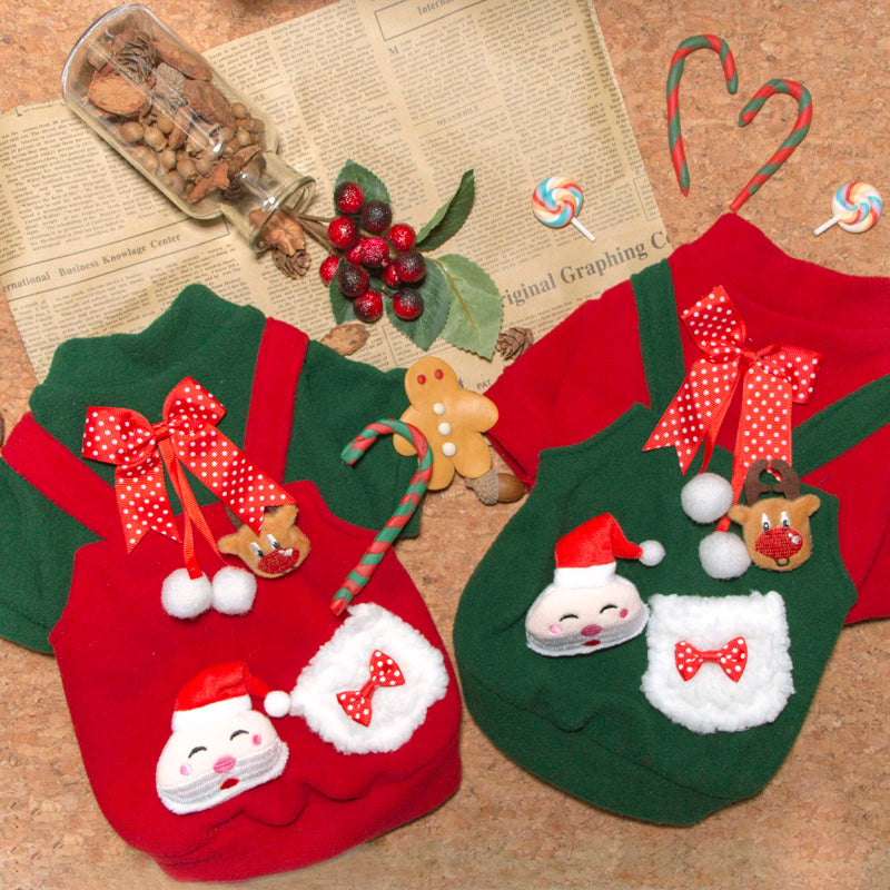 HKM-1278269 Christmas Plus Velvet Sweater for Small and Medium Dogs - Red and Green Options Available