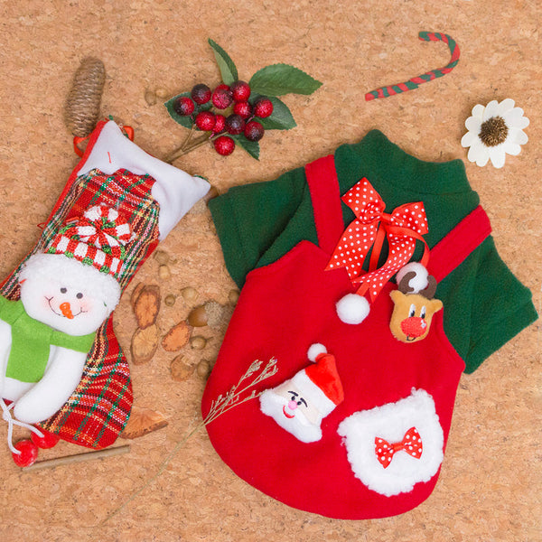 HKM-1278269 Christmas Plus Velvet Sweater for Small and Medium Dogs - Red and Green Options Available
