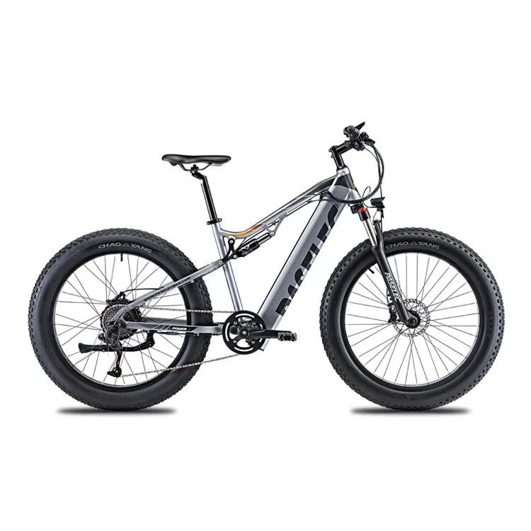 HKM-127891 26 Inch Gray Electric Mountain Bike with 9-Speed Gears and Fat Tires