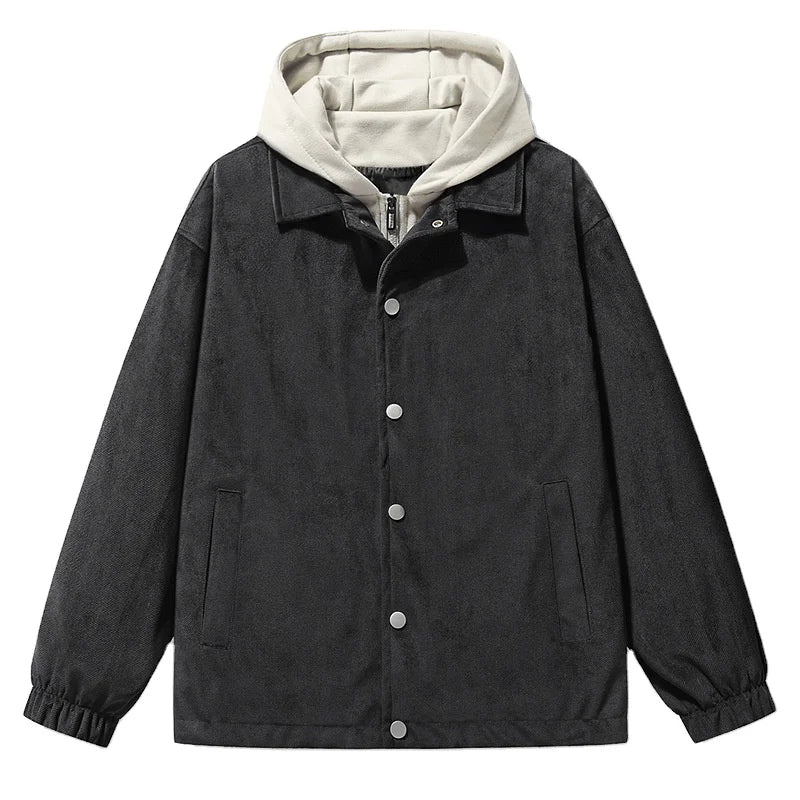 HKM-127955 Fashion Man Coat Casual Oversized Sports Design Long Canvas Jacket Zipper Closure Suede Jacket Man