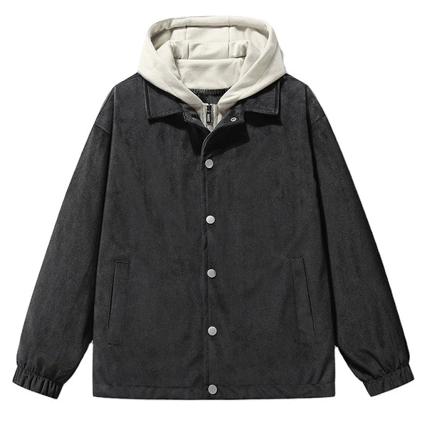 HKM-127955 Fashion Man Coat Casual Oversized Sports Design Long Canvas Jacket Zipper Closure Suede Jacket Man