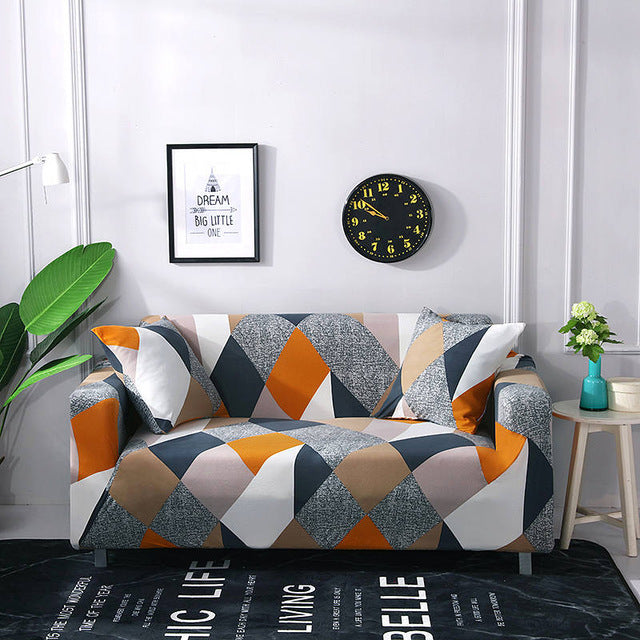 HKM-127955 Geometric Abstract Polyester Sofa Slipcover - Protects Double Seat Sofas, Fits 145-185cm