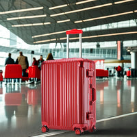 HKM-127955 Red Carry-On Trolley Luggage with USB Charging Port and Cup Holder