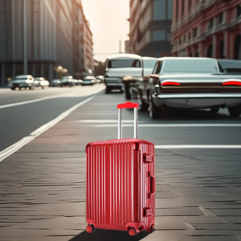 HKM-127955 Red Carry-On Trolley Luggage with USB Charging Port and Cup Holder