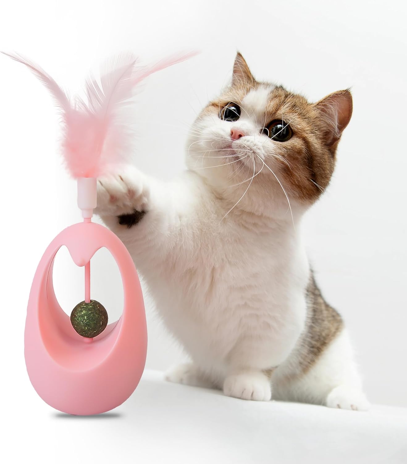 HKM-1280445 Interactive Cat Tumbler Toy with Edible Catnip Balls and Feathers for Indoor Play