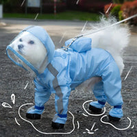 HKM-1280573 Waterproof Full Body Raincoat for Small Dogs - Blue/Yellow with Reflective Design
