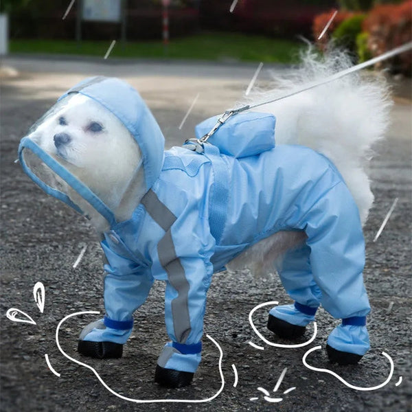 HKM-1280573 Waterproof Full Body Raincoat for Small Dogs - Blue/Yellow with Reflective Design
