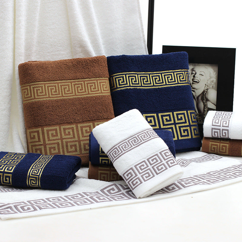 HKM-128147 Three-Piece Luxury Cotton Towel Gift Set in White, Dark Blue, and Brown