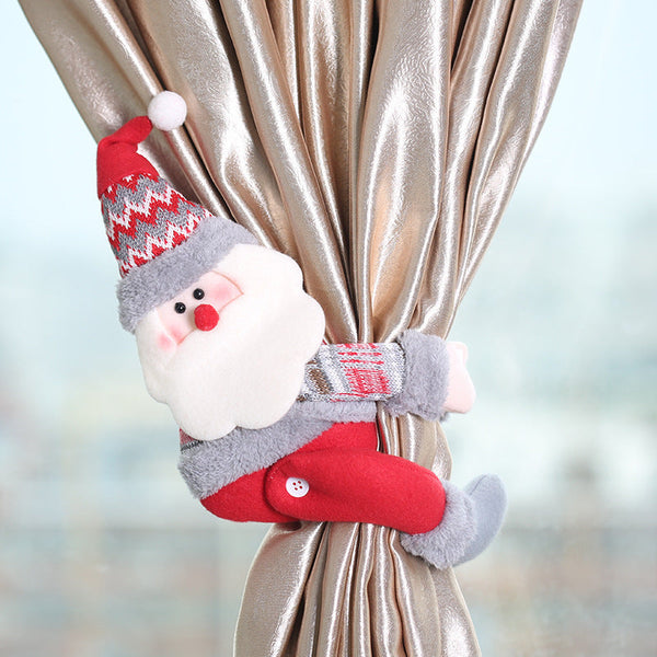 HKM-128275 Christmas Curtain Buckles - Cloth Decor Options in Various Designs: Santa, Snowman, Elk (34x27CM)