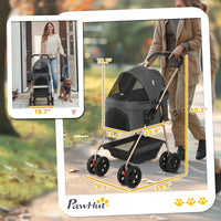 HKM-1284413 3-in-1 Foldable Pet Stroller with Detachable Carrier, Storage Basket & Cupholder for Mini Dogs, Gray