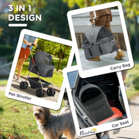 HKM-1284413 3-in-1 Foldable Pet Stroller with Detachable Carrier, Storage Basket & Cupholder for Mini Dogs, Gray