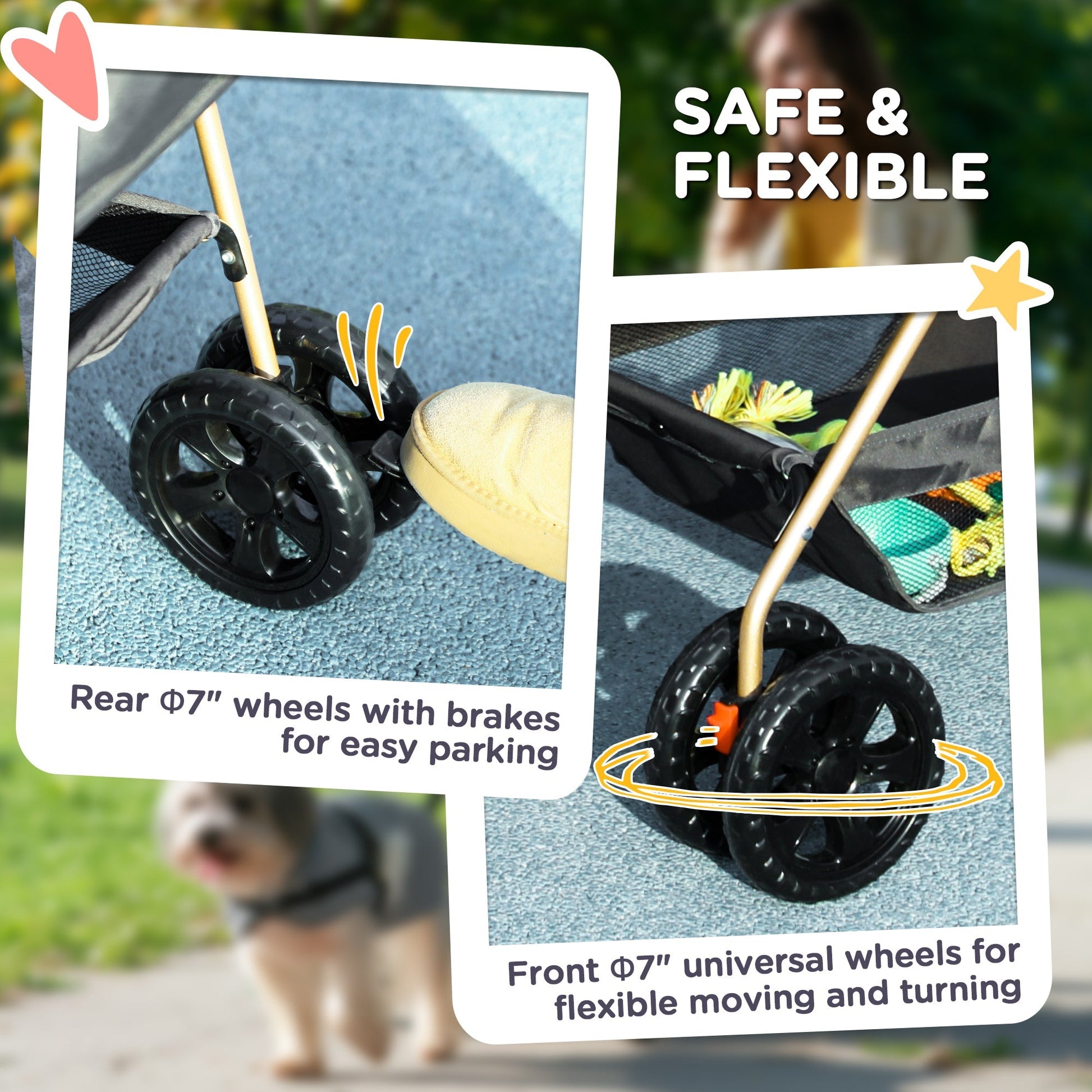 HKM-1284413 3-in-1 Foldable Pet Stroller with Detachable Carrier, Storage Basket & Cupholder for Mini Dogs, Gray