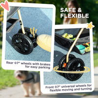 HKM-1284413 3-in-1 Foldable Pet Stroller with Detachable Carrier, Storage Basket & Cupholder for Mini Dogs, Gray