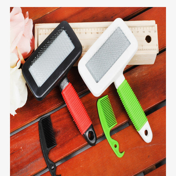 HKM-1284541 Two-Piece Steel Needle Comb with Massage Handle for Pets - 9.5x14.5 cm