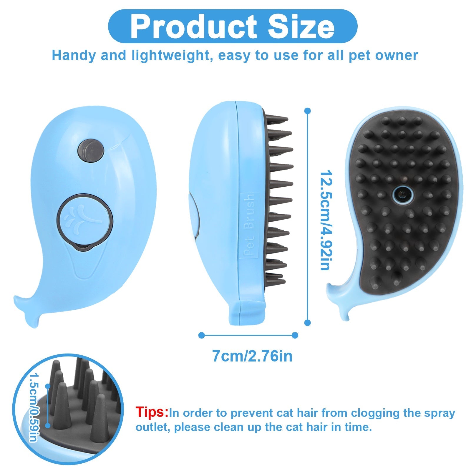 HKM-1284797 Cat Steam Brush for Shedding and Massage - Steamy Grooming Tool for Indoor Cats and Dogs