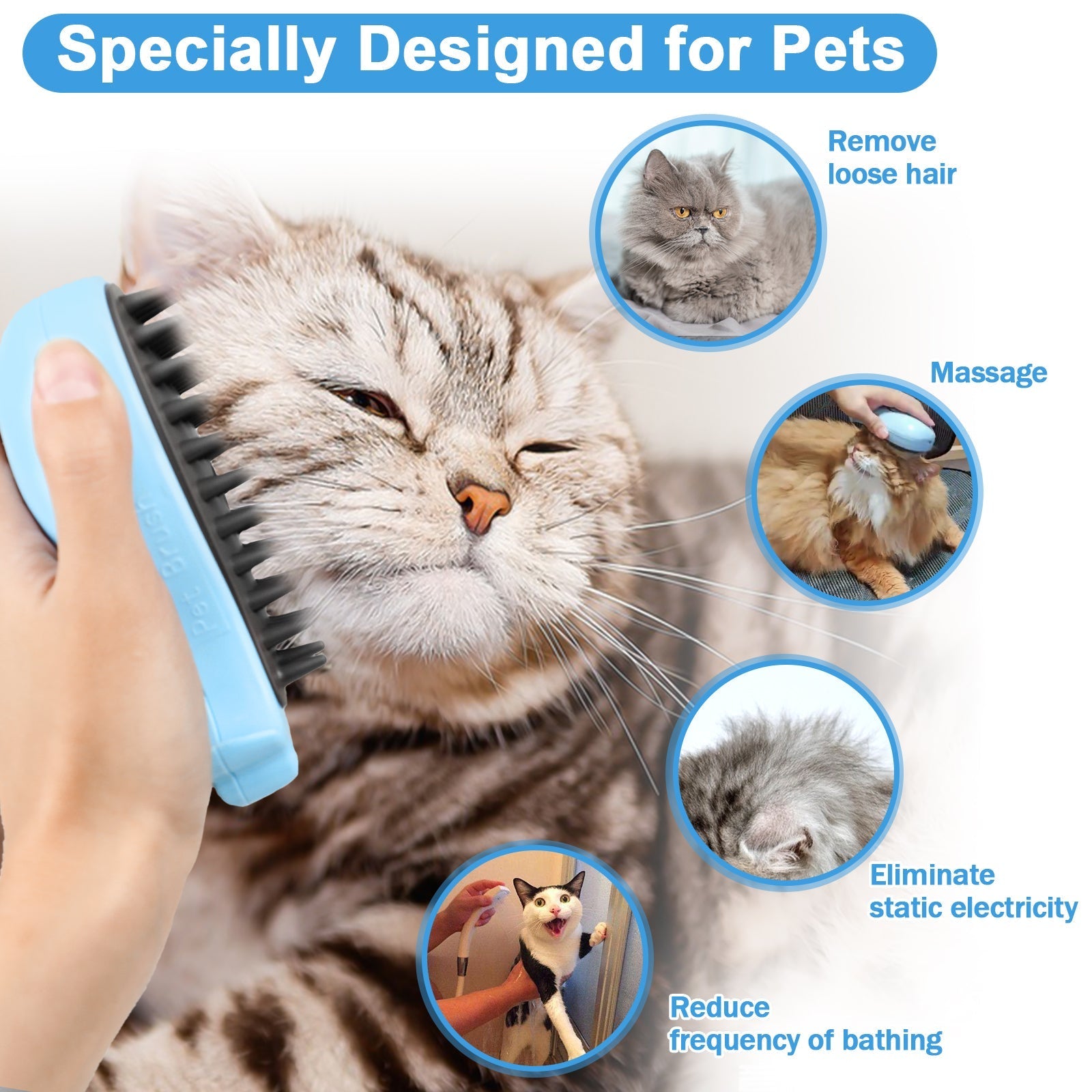 HKM-1284797 Cat Steam Brush for Shedding and Massage - Steamy Grooming Tool for Indoor Cats and Dogs