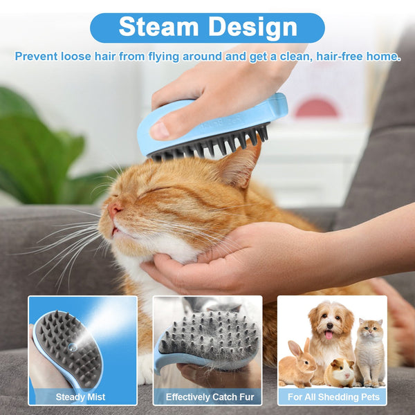 HKM-1284797 Cat Steam Brush for Shedding and Massage - Steamy Grooming Tool for Indoor Cats and Dogs