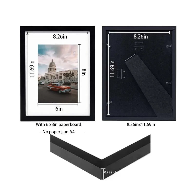 HKM-128595 Black Wooden A4 & A3 Picture Frames Set for 6x8 Pictures – Set of 3 & 4 & 6