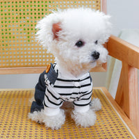 HKM-1287101 Stylish Bear Jeans Black and White Striped Suspender Pants for Pets