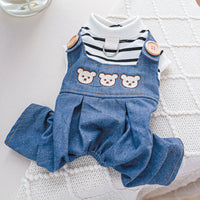 HKM-1287101 Stylish Bear Jeans Black and White Striped Suspender Pants for Pets