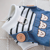 HKM-1287101 Stylish Bear Jeans Black and White Striped Suspender Pants for Pets