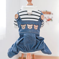 HKM-1287101 Stylish Bear Jeans Black and White Striped Suspender Pants for Pets