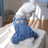 HKM-1287101 Stylish Bear Jeans Black and White Striped Suspender Pants for Pets