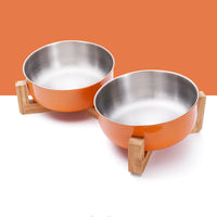 HKM-1288893 Stainless Steel Pet Bowl with 15¡ã Tilt and Non-Slip Bamboo Base