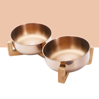 HKM-1288893 Stainless Steel Pet Bowl with 15¡ã Tilt and Non-Slip Bamboo Base