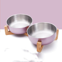 HKM-1288893 Stainless Steel Pet Bowl with 15¡ã Tilt and Non-Slip Bamboo Base