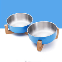 HKM-1288893 Stainless Steel Pet Bowl with 15¡ã Tilt and Non-Slip Bamboo Base