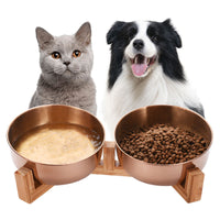 HKM-1288893 Stainless Steel Pet Bowl with 15¡ã Tilt and Non-Slip Bamboo Base