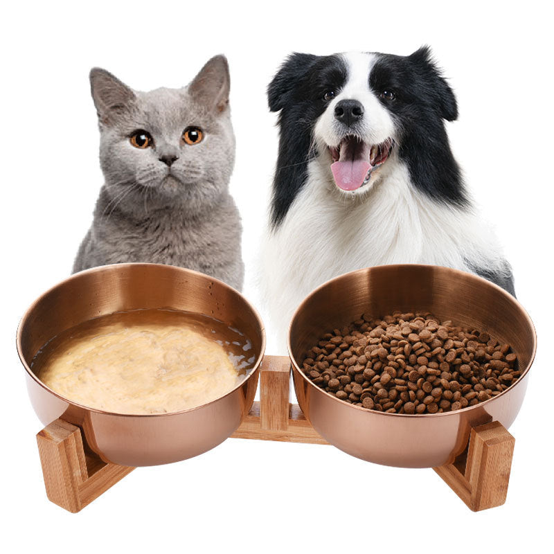 HKM-1288893 Stainless Steel Pet Bowl with 15¡ã Tilt and Non-Slip Bamboo Base