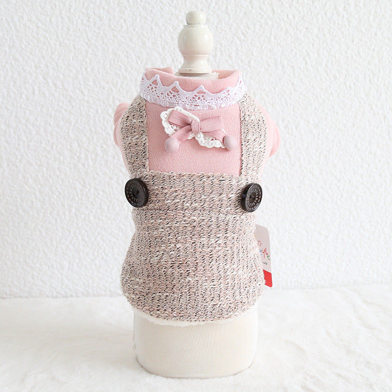 HKM-1289277 Small Dog Lace Collar Round Buckle Suspenders in Pink and Orange