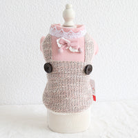 HKM-1289277 Small Dog Lace Collar Round Buckle Suspenders in Pink and Orange