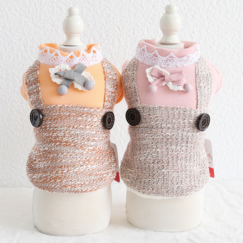 HKM-1289277 Small Dog Lace Collar Round Buckle Suspenders in Pink and Orange