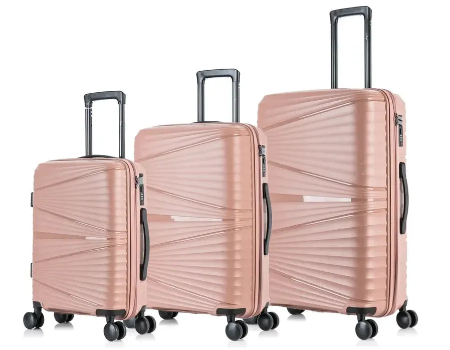 HKM-129107 3-Piece Lightweight Pink Travel Suitcase Set with Spinner Wheels