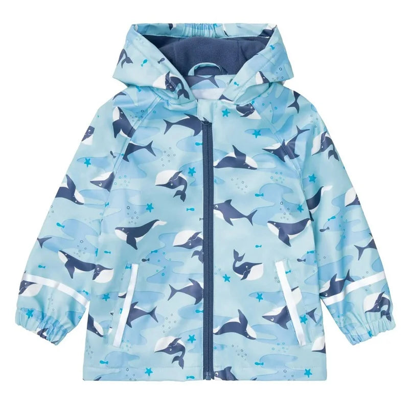 HKM-129107 Waterproof Two-Piece Fleece-Lined PU Children's Jackets t Zipper Closure Cartoon Softshell Rainwear Girl's Clothing Kids