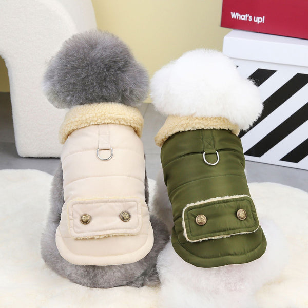 HKM-1294141 Nordic Fur Collar Cotton Vest for Cats – Available in Green and Khaki