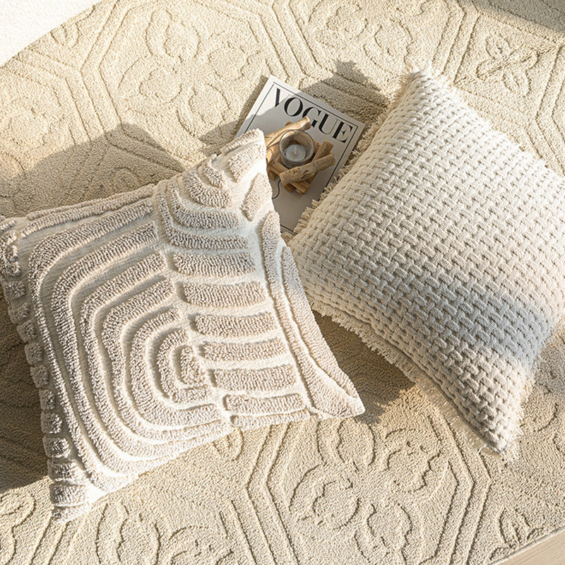 HKM-129619 Cream Velvet Throw Pillowcase with Three-Dimensional Embroidery – Various Sizes Available