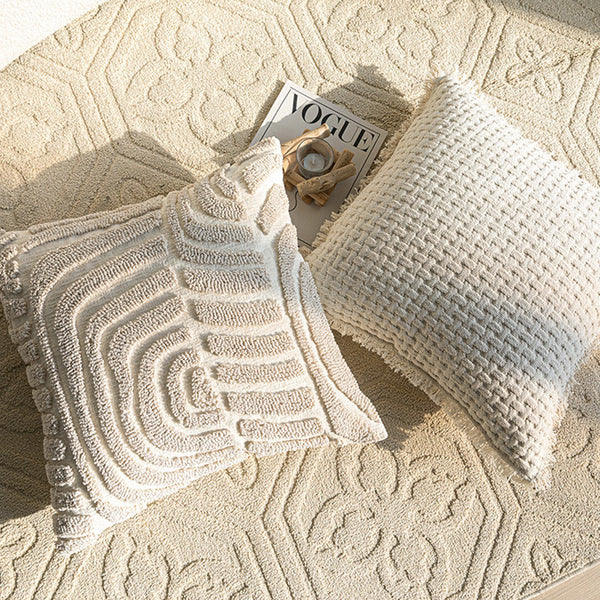 HKM-129619 Cream Velvet Throw Pillowcase with Three-Dimensional Embroidery – Various Sizes Available