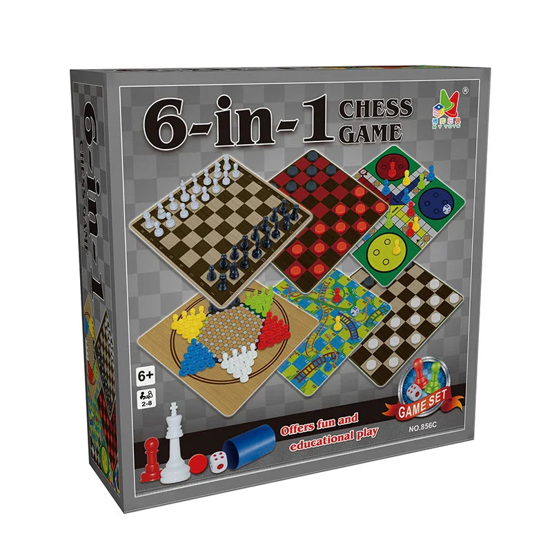 HKM-129683 6-in-1 Educational Family Game Set for Kids - Intelligent Chess and Strategy Toys