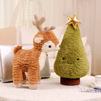 HKM-129683 Plush Cartoon Elk and Christmas Tree Pillows for Holiday Decor
