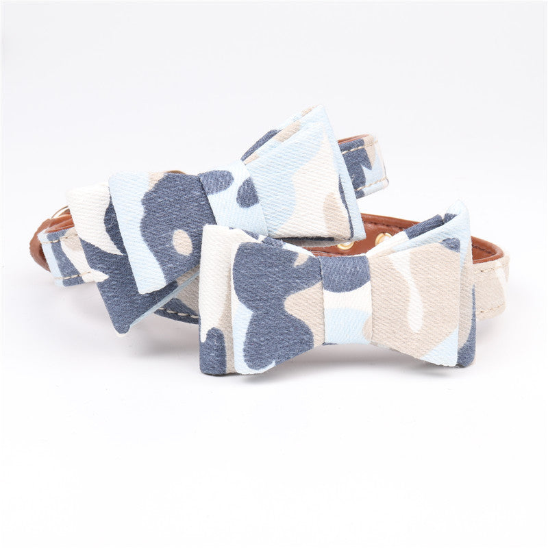 HKM-1297085 Camouflage Bowknot Pet Collar - Blue, Green, Colorful PU Material