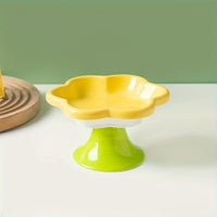 HKM-1297725 Raised Ceramic Cat Bowl with Flower Design for Food and Water, Neck Support, 15.5 x 8.6 cm